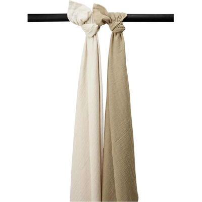 Meyco Babero de Muselina Prelavada - Pack de 2 - Arena Suave/Taupe - 120x120cm Meyco Babero de Muselina Prelavada - Pack de 2 - Arena Suave/Taupe - 120x120cm