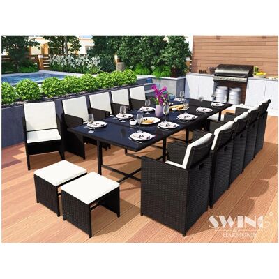 Swing & Harmonie Schwarzes Rattan 15-teiliges Outdoor-Möbelset Swing & Harmonie Schwarzes Rattan 15-teiliges Outdoor-Möbelset