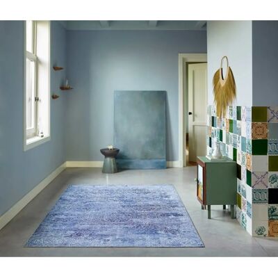 Alfombra vintage azul de Wecon Home - Patrón oriental - 130x190cm Alfombra vintage azul de Wecon Home - Patrón oriental - 130x190cm