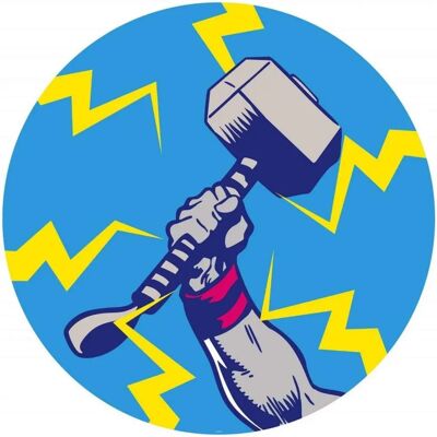 KOMAR Thor's Hammer Pop Art Behang - Comic, Kleurrijk, 125x125 cm KOMAR Thor's Hammer Pop Art Behang - Comic, Kleurrijk, 125x125 cm