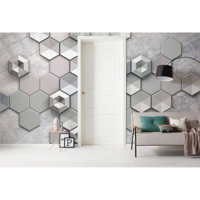 KOMAR Hexagon Concrete Silber Vlies Tapete - Wandgestaltung 400x250cm KOMAR Hexagon Concrete Silber Vlies Tapete - Wandgestaltung 400x250cm