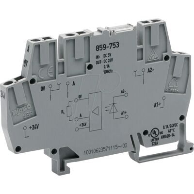 Módulo optoacoplador WAGO 859-753 - 4-6.25V CC, 20-28.8V CC, Gris Módulo optoacoplador WAGO 859-753 - 4-6.25V CC, 20-28.8V CC, Gris