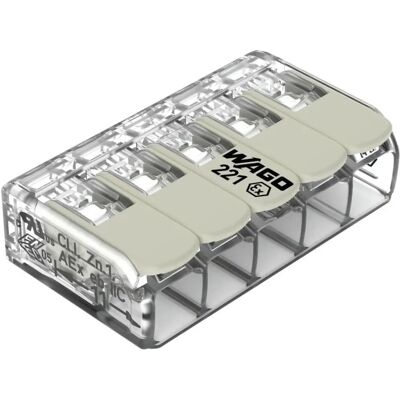 WAGO 221-485 Skarvblock - 5-polig, 0,20-4 mm², Genomskinlig, Vit WAGO 221-485 Skarvblock - 5-polig, 0,20-4 mm², Genomskinlig, Vit