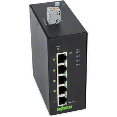 Wago 852-1411 - Commutateur, 5 ports, Gigabit Ethernet, PoE+ Wago 852-1411 - Commutateur, 5 ports, Gigabit Ethernet, PoE+