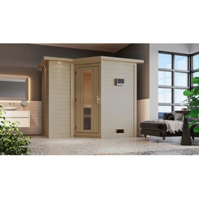 KARIBU Sanna 2 9kW Sauna Beige - Innenbereich mit externer Steuerung KARIBU Sanna 2 9kW Sauna Beige - Innenbereich mit externer Steuerung