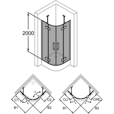 HÜPPE Solva Duschglas - Klarglas, Radius 50 cm, Umkehrbar, Anti-Plaque HÜPPE Solva Duschglas - Klarglas, Radius 50 cm, Umkehrbar, Anti-Plaque