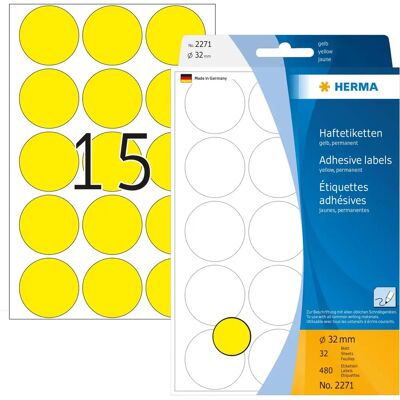 HERMA Modèle - Étiquettes rondes jaunes 32mm HERMA Modèle - Étiquettes rondes jaunes 32mm