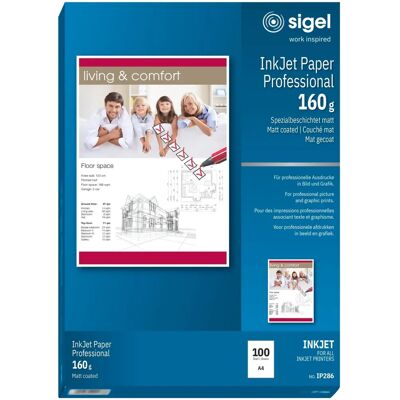 Sigel IP286 inkjet paper - Matte finish for presentations, 160 g/m², special surface coating Sigel IP286 inkjet paper - Matte finish for presentations, 160 g/m², special surface coating