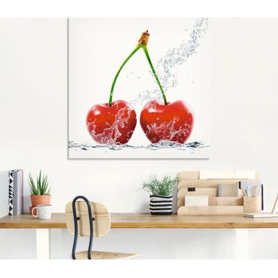 ARTLAND - Kirschen mit Spritzwasser - Red - Glass wall art ARTLAND - Kirschen mit Spritzwasser - Red - Glass wall art
