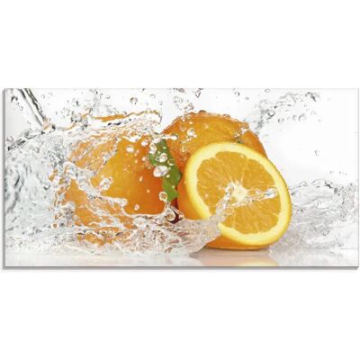 ARTLAND Orange mit Spritzwasser Glasbild - Süßspeisen ARTLAND Orange mit Spritzwasser Glasbild - Süßspeisen