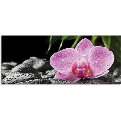 ARTLAND Rosa Orchidee auf schwarzen Zen Steinen Glasbild - Blumen, 125x50cm ARTLAND Rosa Orchidee auf schwarzen Zen Steinen Glasbild - Blumen, 125x50cm