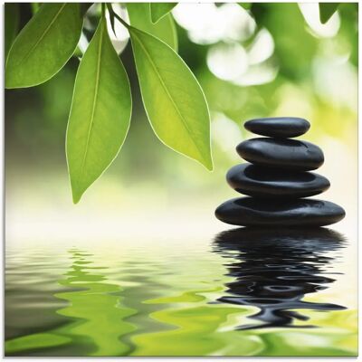 ARTland - Zen Steinpyramide auf Wasseroberfläche - 30 cm x 30 cm - grün - Glasbild ARTland - Zen Steinpyramide auf Wasseroberfläche - 30 cm x 30 cm - grün - Glasbild