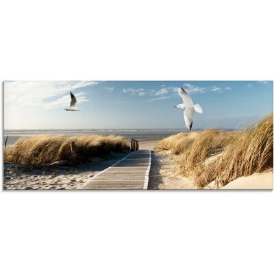 ARTLAND Glasbild Nordseestrand auf Langeoog mit Möwen - Glas Wandbild ARTLAND Glasbild Nordseestrand auf Langeoog mit Möwen - Glas Wandbild
