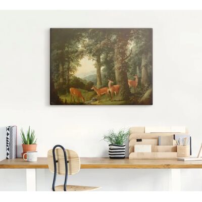 ARTLAND Grünes Waldlandschaft mit Rotwild - Leinwandbild ARTLAND Grünes Waldlandschaft mit Rotwild - Leinwandbild