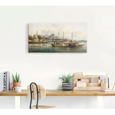 ARTLAND Wandbild Handelsschiffe vor Hagia Sophia - Leinwand, Blau, 100x50cm ARTLAND Wandbild Handelsschiffe vor Hagia Sophia - Leinwand, Blau, 100x50cm