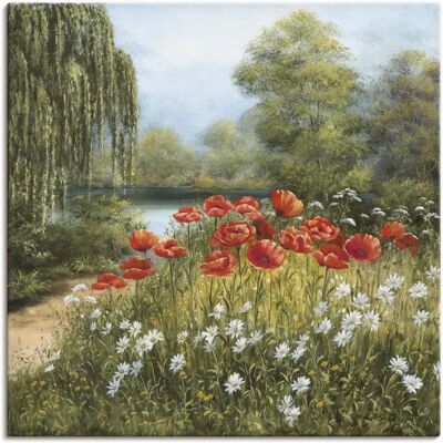 ARTLAND Mohnwiese am See - Blumenwiese, 70x70cm, Grün - Wandbild ARTLAND Mohnwiese am See - Blumenwiese, 70x70cm, Grün - Wandbild
