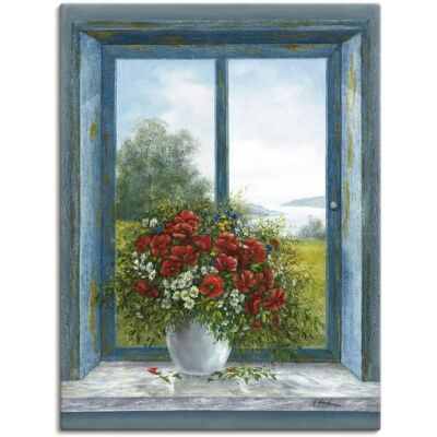 ARTLAND Mohnblumen am Fenster - Wandbild - Blau ARTLAND Mohnblumen am Fenster - Wandbild - Blau