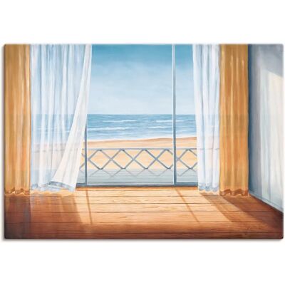 ARTLAND Terrassen Meerblick Wandbild - 100x70 cm, Leinwand, Blau ARTLAND Terrassen Meerblick Wandbild - 100x70 cm, Leinwand, Blau