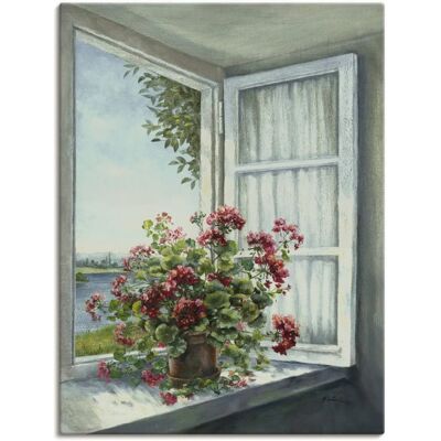 ARTLAND Geranien am Fenster Weiß Leinwandbild - Wandbild ARTLAND Geranien am Fenster Weiß Leinwandbild - Wandbild