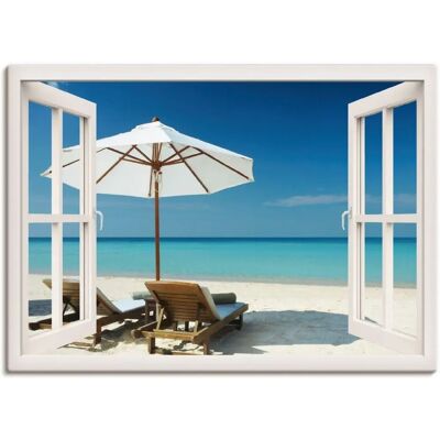 ARTLAND Wandbild Fensterblick - Zwei Liegestühle - Leinwand, Poster, Wandaufkleber ARTLAND Wandbild Fensterblick - Zwei Liegestühle - Leinwand, Poster, Wandaufkleber