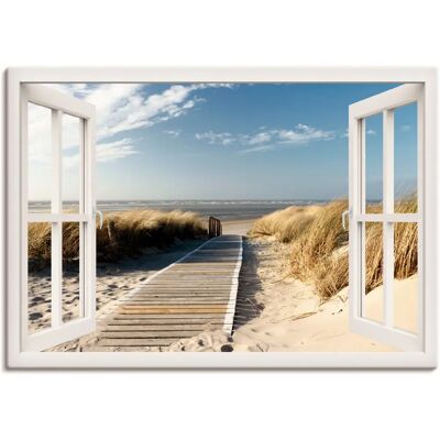 ARTLAND Weiß Leinwand Landschaft Wandkunst - Fensterblick Nordseestrand ARTLAND Weiß Leinwand Landschaft Wandkunst - Fensterblick Nordseestrand