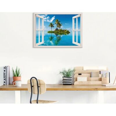 ARTLAND Fensterblick Insel Palmen Meer Leinwandbild - Landschaft ARTLAND Fensterblick Insel Palmen Meer Leinwandbild - Landschaft