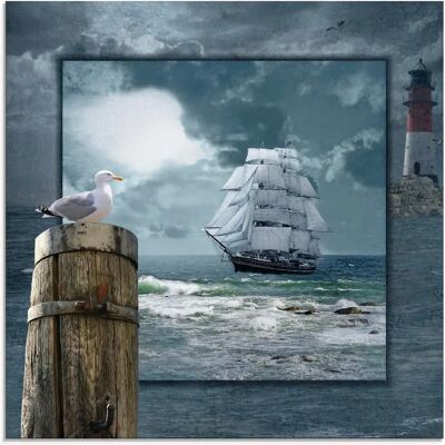 ARTLAND - Maritime Collage mit Segelschiff - Glasbild ARTLAND - Maritime Collage mit Segelschiff - Glasbild