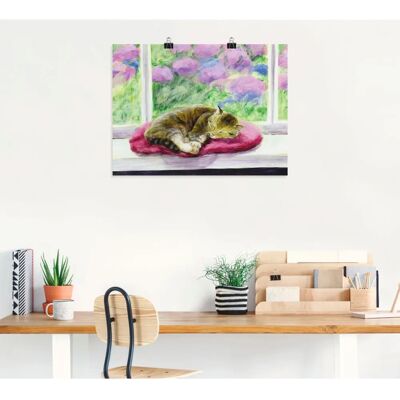 ARTLAND - Katze auf Gartenfensterbank - 40x30 cm - lila - Wall Art ARTLAND - Katze auf Gartenfensterbank - 40x30 cm - lila - Wall Art