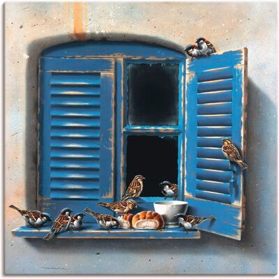 ARTLAND Vogelbesuch II Leinwand Wandkunst - Blau - 30x30 cm ARTLAND Vogelbesuch II Leinwand Wandkunst - Blau - 30x30 cm