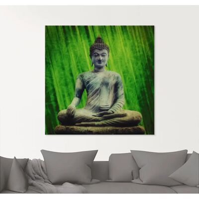 ARTLAND Buddha Statue Glasbild - Religion, Grün, 30x30cm ARTLAND Buddha Statue Glasbild - Religion, Grün, 30x30cm