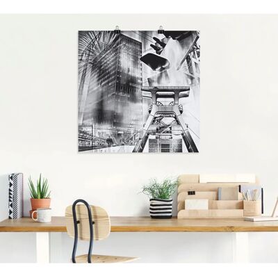 ARTLAND - Essen Skyline Abstrakte Collage - Grau - 50x50cm - Wandbild ARTLAND - Essen Skyline Abstrakte Collage - Grau - 50x50cm - Wandbild