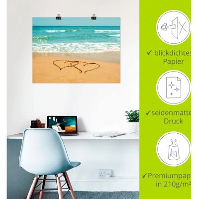 ARTLAND - Herzen im Sand - Blau - 80x60 cm - Wall art ARTLAND - Herzen im Sand - Blau - 80x60 cm - Wall art