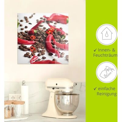 ARTland - Frische Chili auf Kaffee - Rot - 20x20 cm - Glass picture ARTland - Frische Chili auf Kaffee - Rot - 20x20 cm - Glass picture