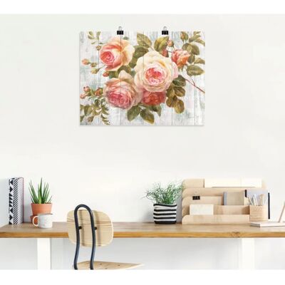 ARTland - Vintage Rosen auf Holz - Pink - Wandkunst ARTland - Vintage Rosen auf Holz - Pink - Wandkunst