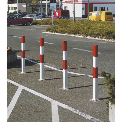 Poste de acero Kaiserkraft - 70x70mm, Rojo-Blanco, Ojo de cadena - Bolardos Poste de acero Kaiserkraft - 70x70mm, Rojo-Blanco, Ojo de cadena - Bolardos