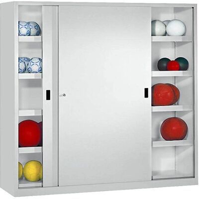 Armario de acero con puertas correderas para balones - 8 estantes Armario de acero con puertas correderas para balones - 8 estantes