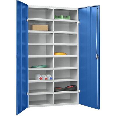 Pavoy Stahl-Speicherschrank mit 16 Fächern - Grau / Blau Pavoy Stahl-Speicherschrank mit 16 Fächern - Grau / Blau