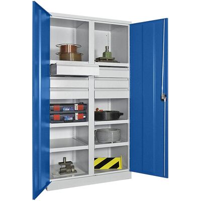 Pavoy Schwerlaststahl-Schrank - 1950mm, 6 Regale, 6 Schubladen - Blau Pavoy Schwerlaststahl-Schrank - 1950mm, 6 Regale, 6 Schubladen - Blau
