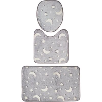 MODERNE HAUSFRAU - WC-Garnituren-Set Sonne Mond Sterne - Grau - 3-teilig - Badvorleger MODERNE HAUSFRAU - WC-Garnituren-Set Sonne Mond Sterne - Grau - 3-teilig - Badvorleger