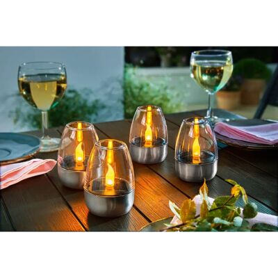 Viva Domo Solar-LED Windlicht - 4 Stück, Silber - Solar-LED Windlicht Viva Domo Solar-LED Windlicht - 4 Stück, Silber - Solar-LED Windlicht