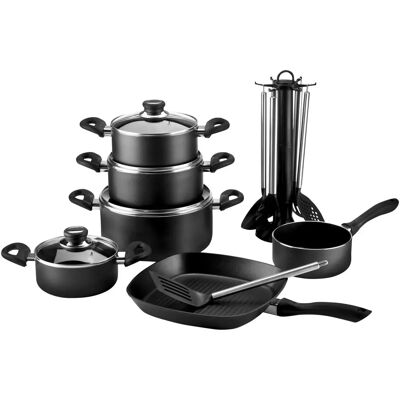 Karl Krüger Aluminium-Kochgeschirr-Set - 17-teilig - Schwarz Karl Krüger Aluminium-Kochgeschirr-Set - 17-teilig - Schwarz