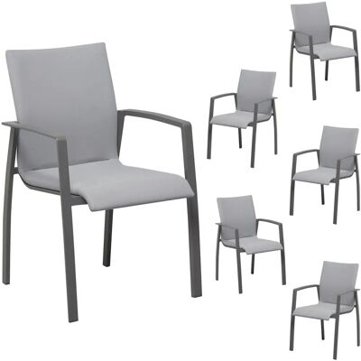 IDIMEX 6er-Set Gartenstühle - Aluminium, Textilene, Grau IDIMEX 6er-Set Gartenstühle - Aluminium, Textilene, Grau