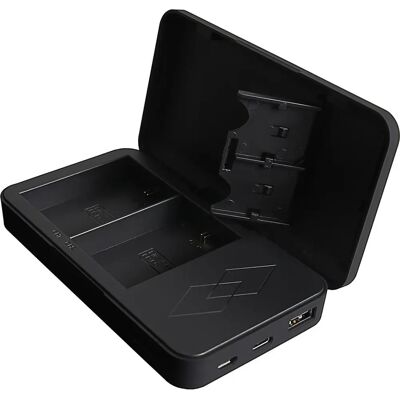 Caricabatterie doppio Patona con Powerbank e slot per schede - Canon LP-E6 Caricabatterie doppio Patona con Powerbank e slot per schede - Canon LP-E6