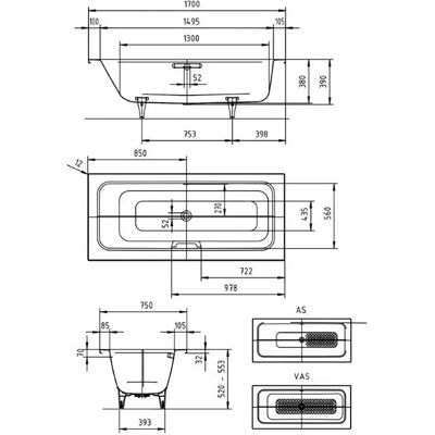 Kaldewei Puro Set Wide Links 170x75cm Badewanne - Bad Kaldewei Puro Set Wide Links 170x75cm Badewanne - Bad