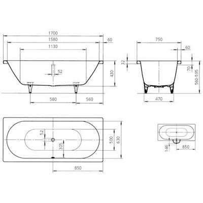 Kaldewei Classic Duo 107 Badewanne - Rechteck, 170x75 cm, Schwarz matt Kaldewei Classic Duo 107 Badewanne - Rechteck, 170x75 cm, Schwarz matt