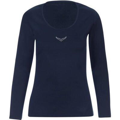 TRIGEMA Lange Mouwen Shirt - Elegant, Kristallen, Marineblauw TRIGEMA Lange Mouwen Shirt - Elegant, Kristallen, Marineblauw