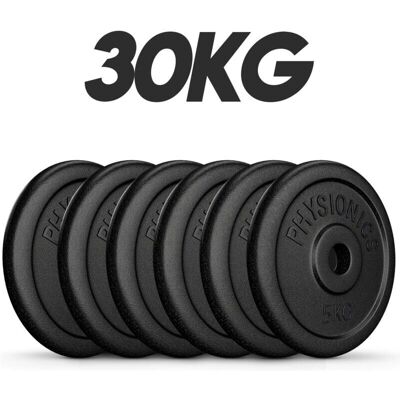 Zestaw 6 talerzy z odlewu żeliwnego Physionics 30kg - 6 talerzy, Ø31mm Zestaw 6 talerzy z odlewu żeliwnego Physionics 30kg - 6 talerzy, Ø31mm