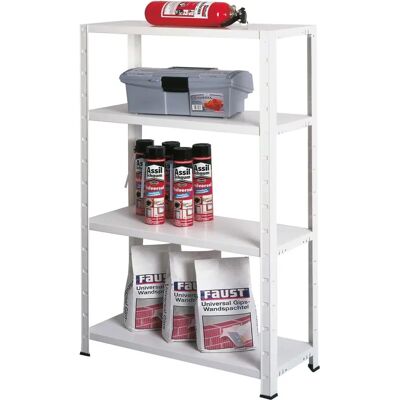 Schulte Regalwelt PowerMAX Blanc Étagère 4 Niveaux - Rangement - Publicité Schulte Regalwelt PowerMAX Blanc Étagère 4 Niveaux - Rangement - Publicité