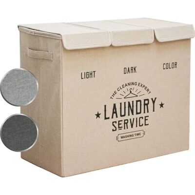 Cesta de ropa beige Dunedesign - 84L con 3 compartimentos Cesta de ropa beige Dunedesign - 84L con 3 compartimentos