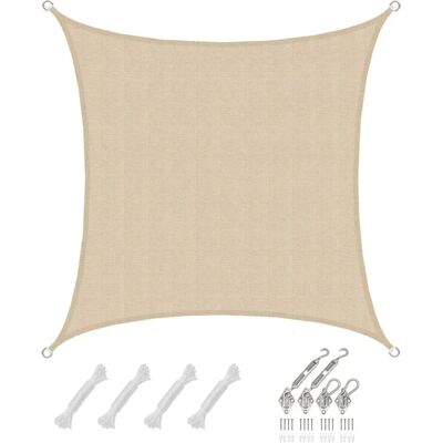 Amanka - Vela Solar Cuadrada 3x3 - Toldo Resistente - Fijación Inox - beige Amanka - Vela Solar Cuadrada 3x3 - Toldo Resistente - Fijación Inox - beige